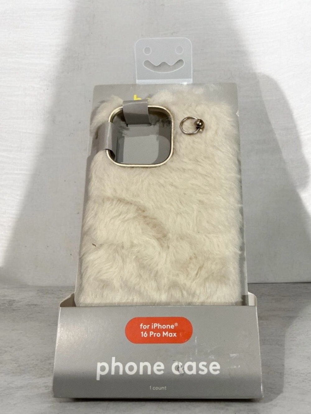 heyday Cream Faux Fur iPhone 16 Pro Max Case with Gold Ring Accent